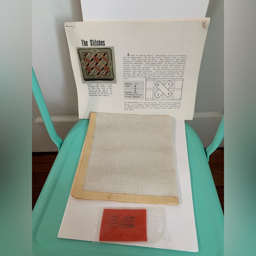 Vintage 1976 Joan Durstine Gantt Richelieu Needlepoint Instructions & Canvas